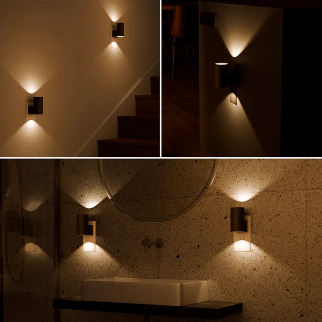 LED Plug-In Wall Lamp | Black, Dimmable, Light Sensor