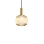 Glass pendant light modern warm white LED hardwired, cylindrical bottle drum shade
