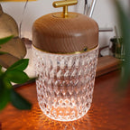 Glass USB table lamp modern design, warm and white light, living room and bedroom