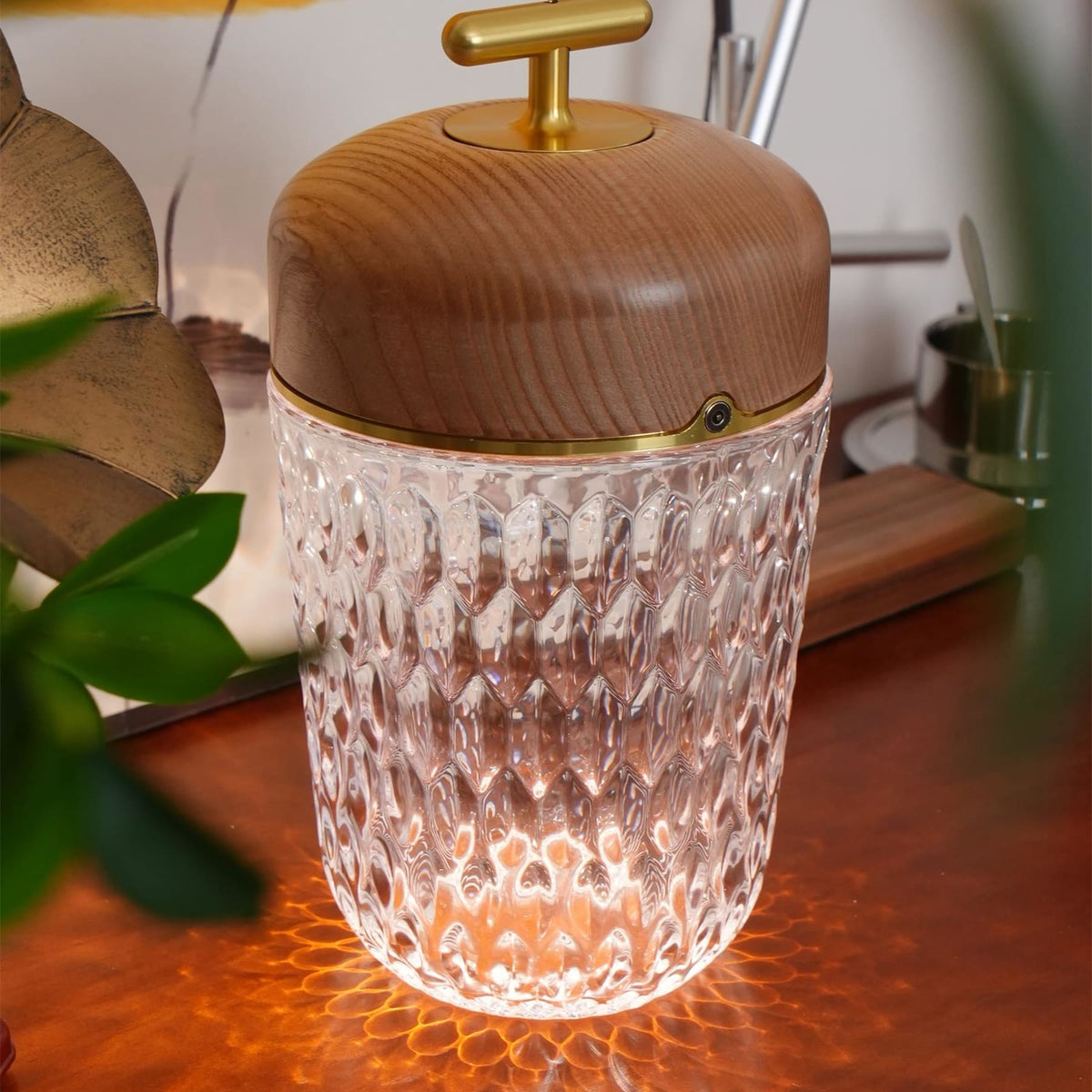 Glass USB table lamp modern design, warm and white light, living room and bedroom