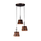 Pendant light with rustic wooden bucket shade, industrial vintage style