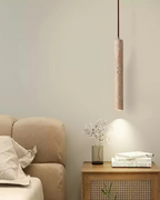 Travertine pendant light minimalist cylinder natural stone warm ambient glow