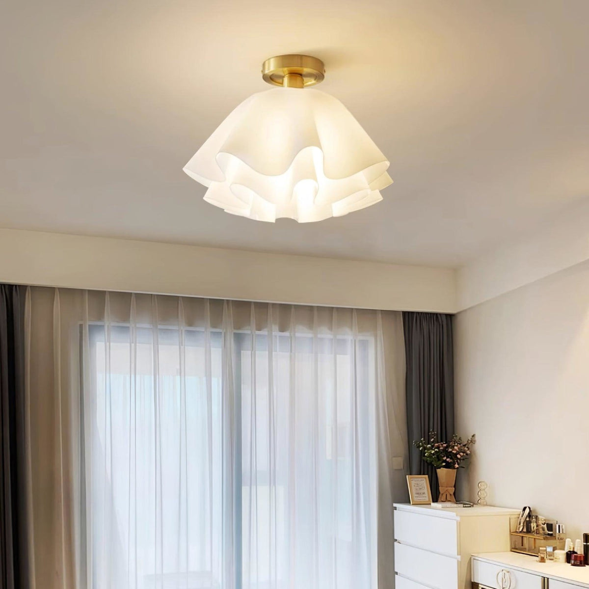 Semi-flush ceiling light copper modern dimmable, low-profile round design for living room