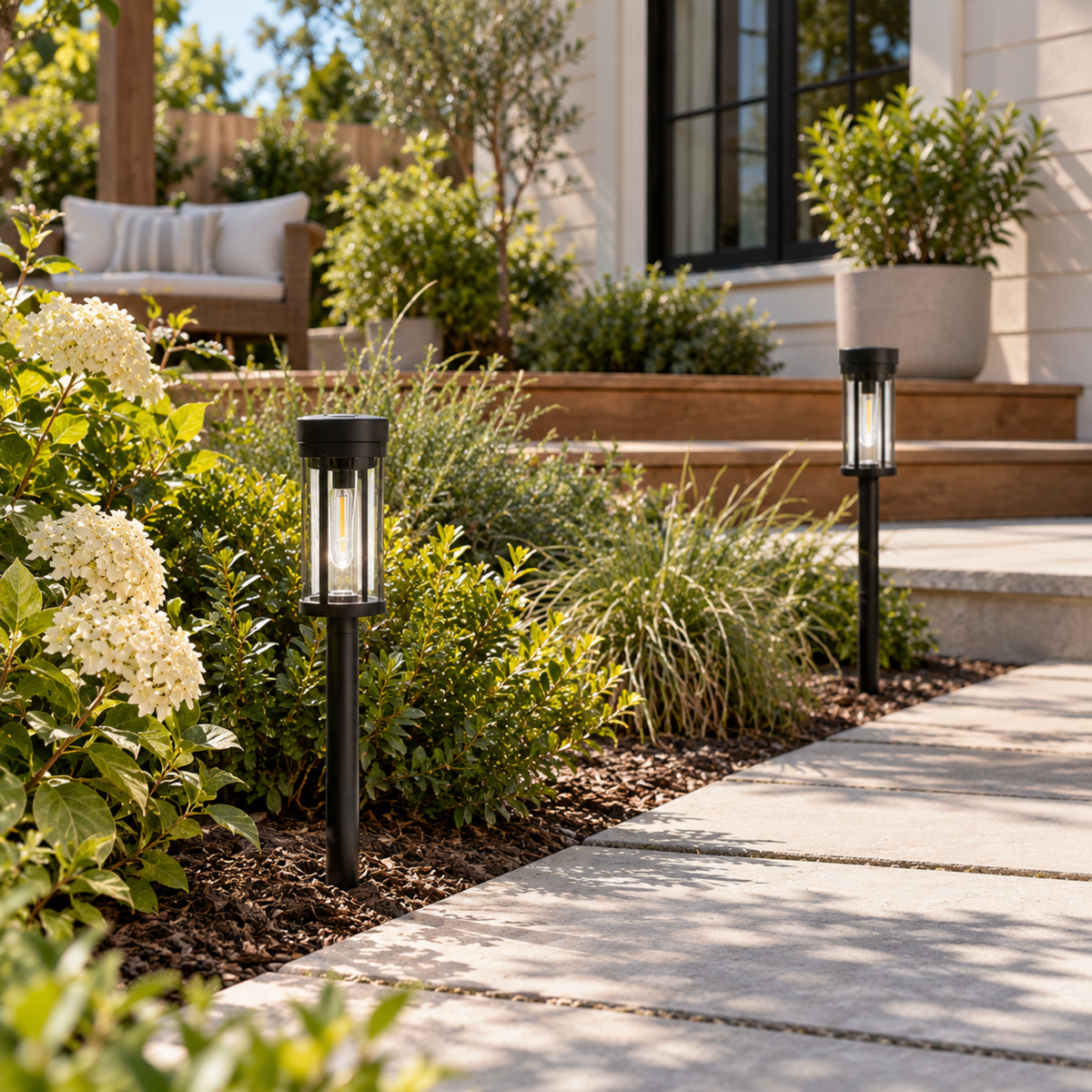 Solar garden lights slim design warm white pathway outdoor light 54cm