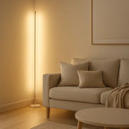 Minimalist metal floor lamp with tri-color dimming, slim aluminum design for living room