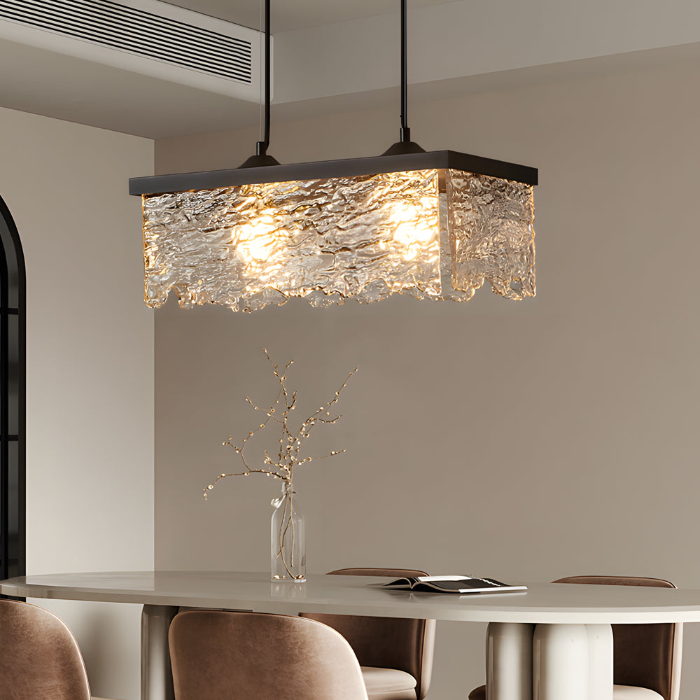 Dimmable Glass Chandelier | 3-Light Black Iron, Modern, Dining Room