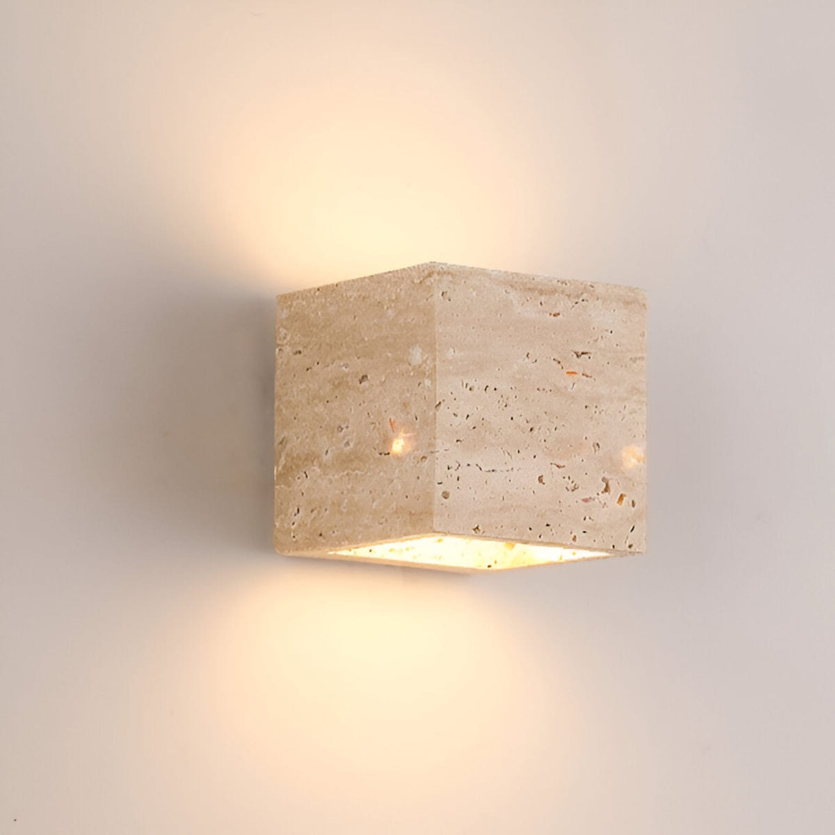 Travertine stone wall light square warm LED hardwired modern indoor sconce