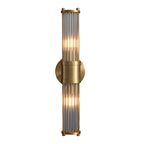 Modern wall lamp with cylindrical ribbed clear glass shade in chrome and gold finish, 1 or 2 light