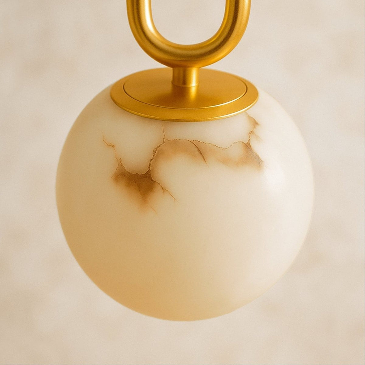 Marble pendant light warm LED glow, minimalist natural stone hardwired ceiling fixture