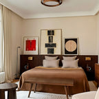 Flush mount ceiling light with walnut wood finish and multi-color LED, modern low-profile design