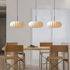 Fabric pendant light modern silk shade for living and dining room, hardwired matte finish