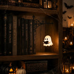 Bookshelf light with decorative mini pendant and wrought iron bracket, warm white cordless