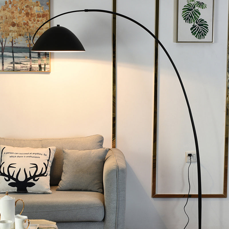 Black metal fishing rod arc floor lamp, modern standing light for living room