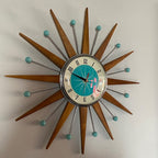 Mid-Century Handmade Wall Clock | Retro Sunburst, Silent Battery