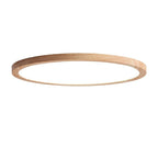 Slim round LED ceiling light with Japanese-inspired wood accent finish, flush mount