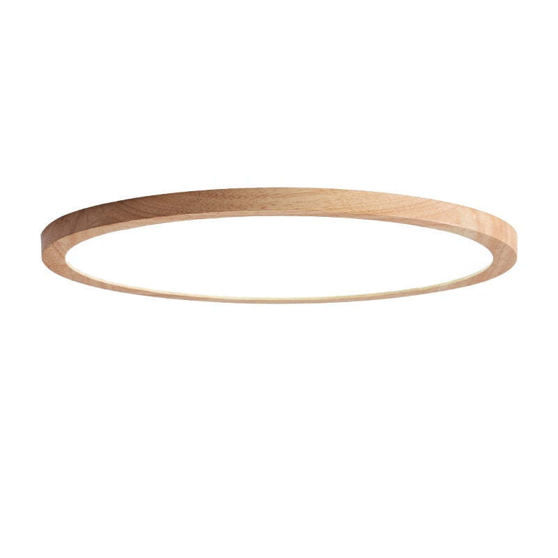 Slim round LED ceiling light with Japanese-inspired wood accent finish, flush mount
