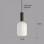 Glass pendant light modern warm white LED hardwired, cylindrical bottle drum shade