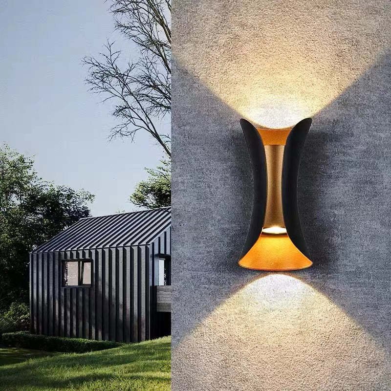 Outdoor LED wall light IP65 waterproof, curved metal and acrylic, garden and corridor