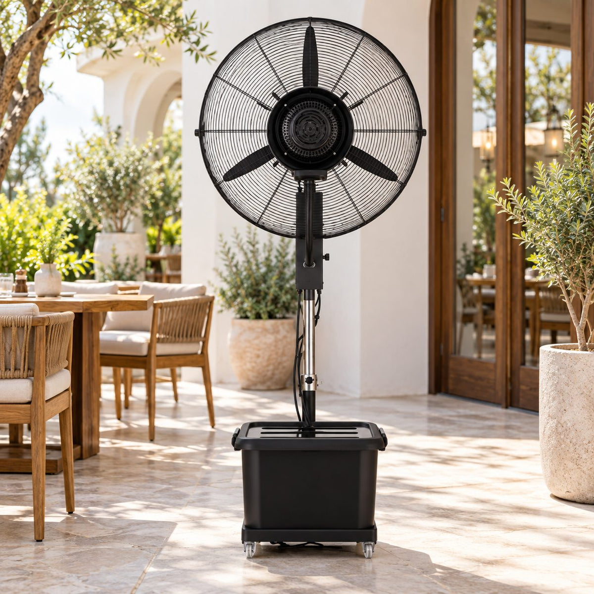 Outdoor misting fan water-cooled floor fan with atomization and dust removal function