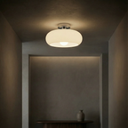 Flush mount ceiling light with vintage amber glass shade and brass canopy, E27 pendant