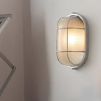 Outdoor wall light retro industrial cast aluminium E27, oval and round ribbed glass shade