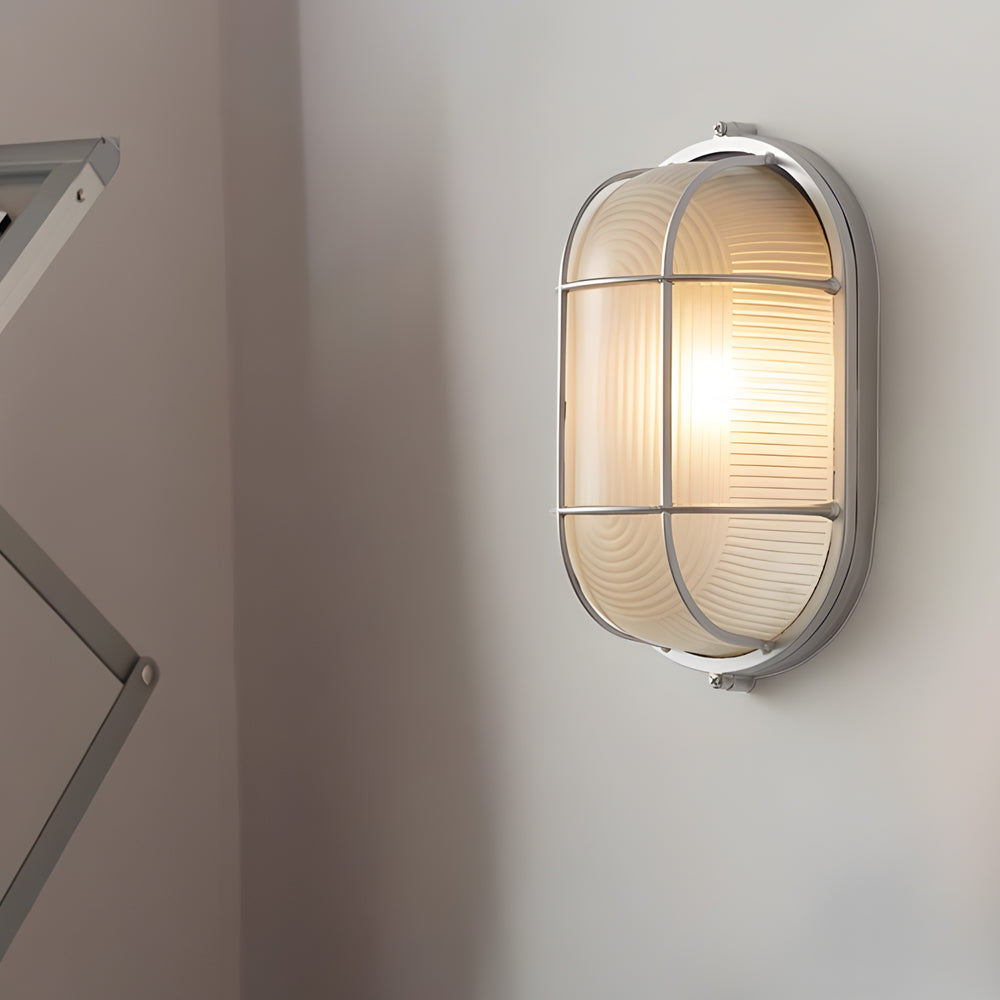 Outdoor wall light retro industrial cast aluminium E27, oval and round ribbed glass shade