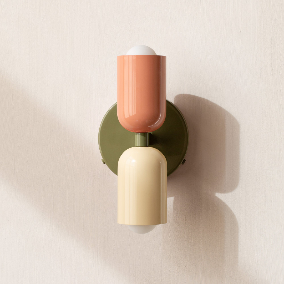 Modern minimalist cylinder LED wall sconce, 2-light iron fixture with warm white glow