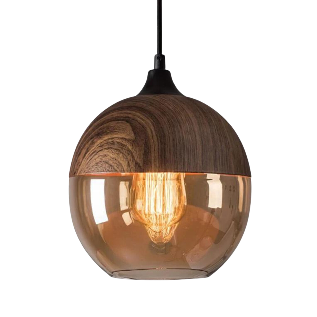 Cleo | Scandinavian Pendant Light | Minimalist, Adjustable Height | Wood & Glass