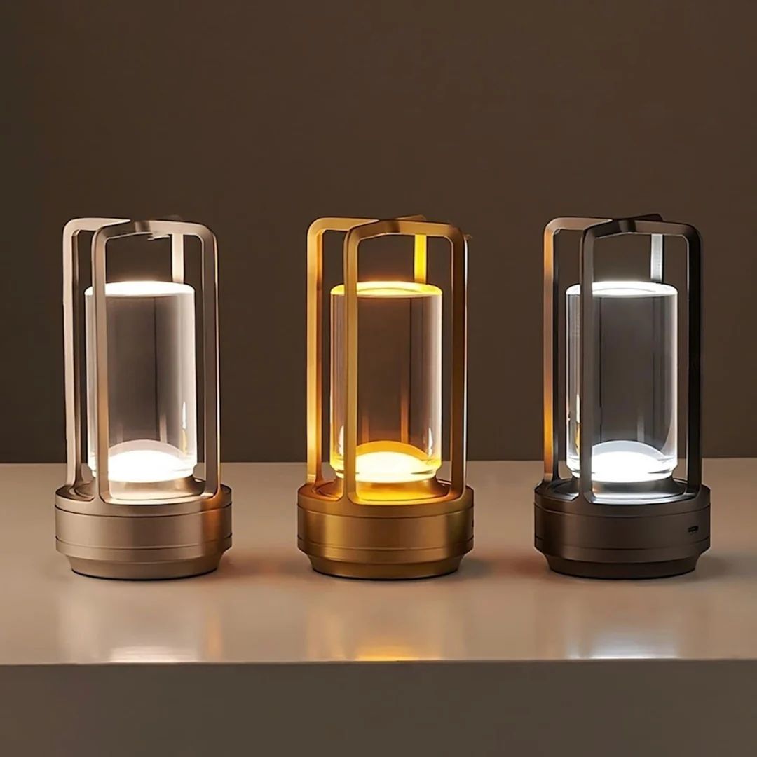 Cordless table lamp with crystal-cut shade, USB-C rechargeable, water-resistant