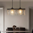 Dimmable Glass Chandelier | 3-Light Black Iron, Modern, Dining Room
