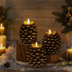 Flameless LED pinecone candles with remote timer and warm white flicker effect