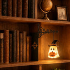 Bookshelf light with decorative mini pendant and wrought iron bracket, warm white cordless