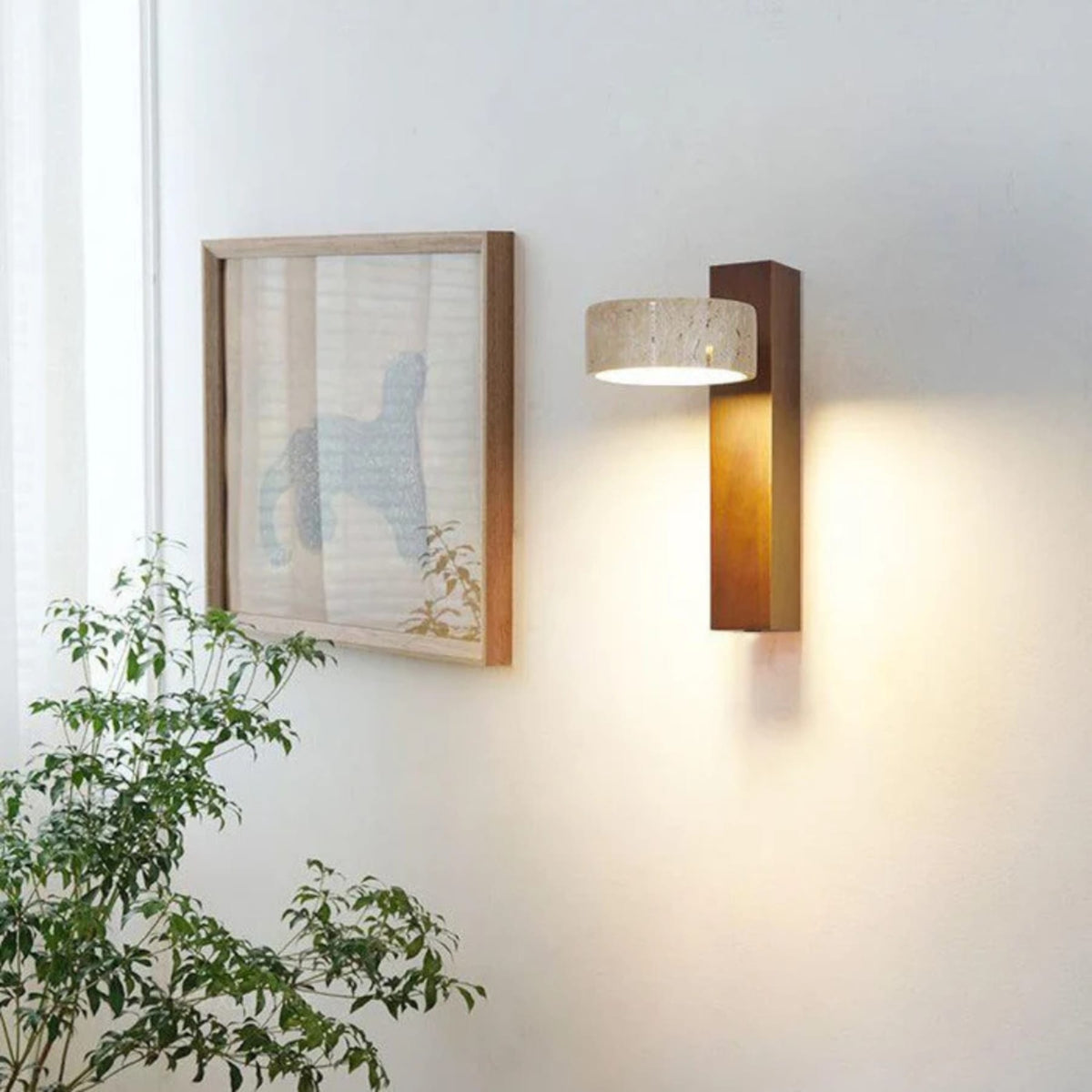 Wood wall light for living room with bulb included, modern natural matte finish