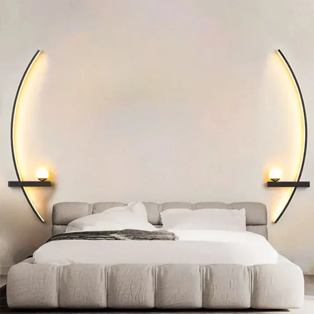 Wall sconce 2-light modern brass arc LED, hardwired aluminum fixture with silicone diffuser