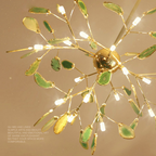 Branch-style glass chandelier with adjustable suspension and metal arms, three sizes