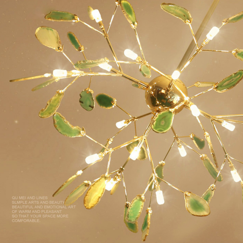 Branch-style glass chandelier with adjustable suspension and metal arms, three sizes