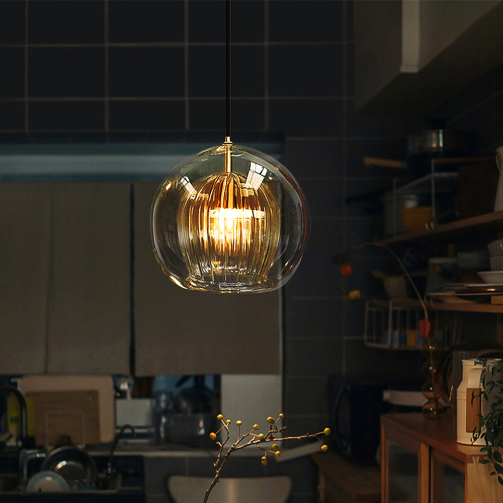 Glass globe pendant light in clear and amber, Nordic style ceiling fixture