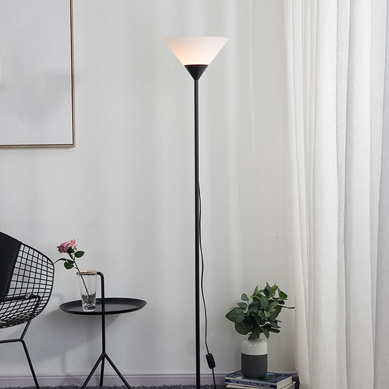 Floor lamp with cup-shaped acrylic shade and metal pole, minimalist multi-colour design