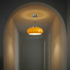 Flush mount ceiling light with vintage amber glass shade and brass canopy, E27 pendant