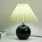 Ceramic table lamp vintage plug-in design with pleated cone shade, minimalist