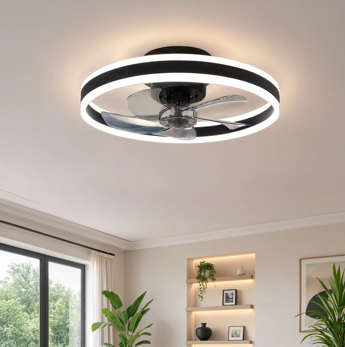 Ceiling fan with LED light, 50cm, smart app and remote control, 6 speeds, reversible blades