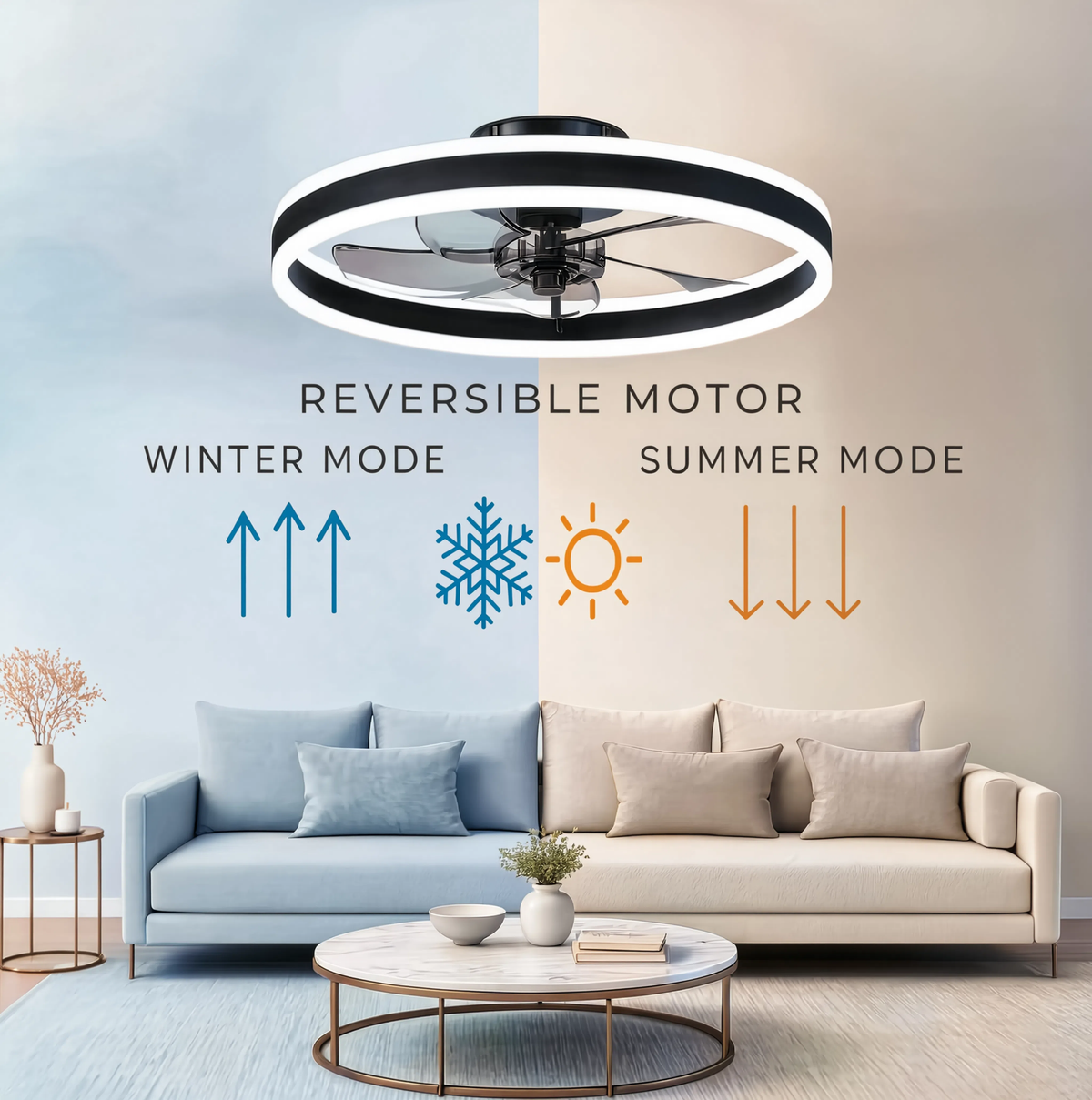 Ceiling fan with LED light, 50cm, smart app and remote control, 6 speeds, reversible blades