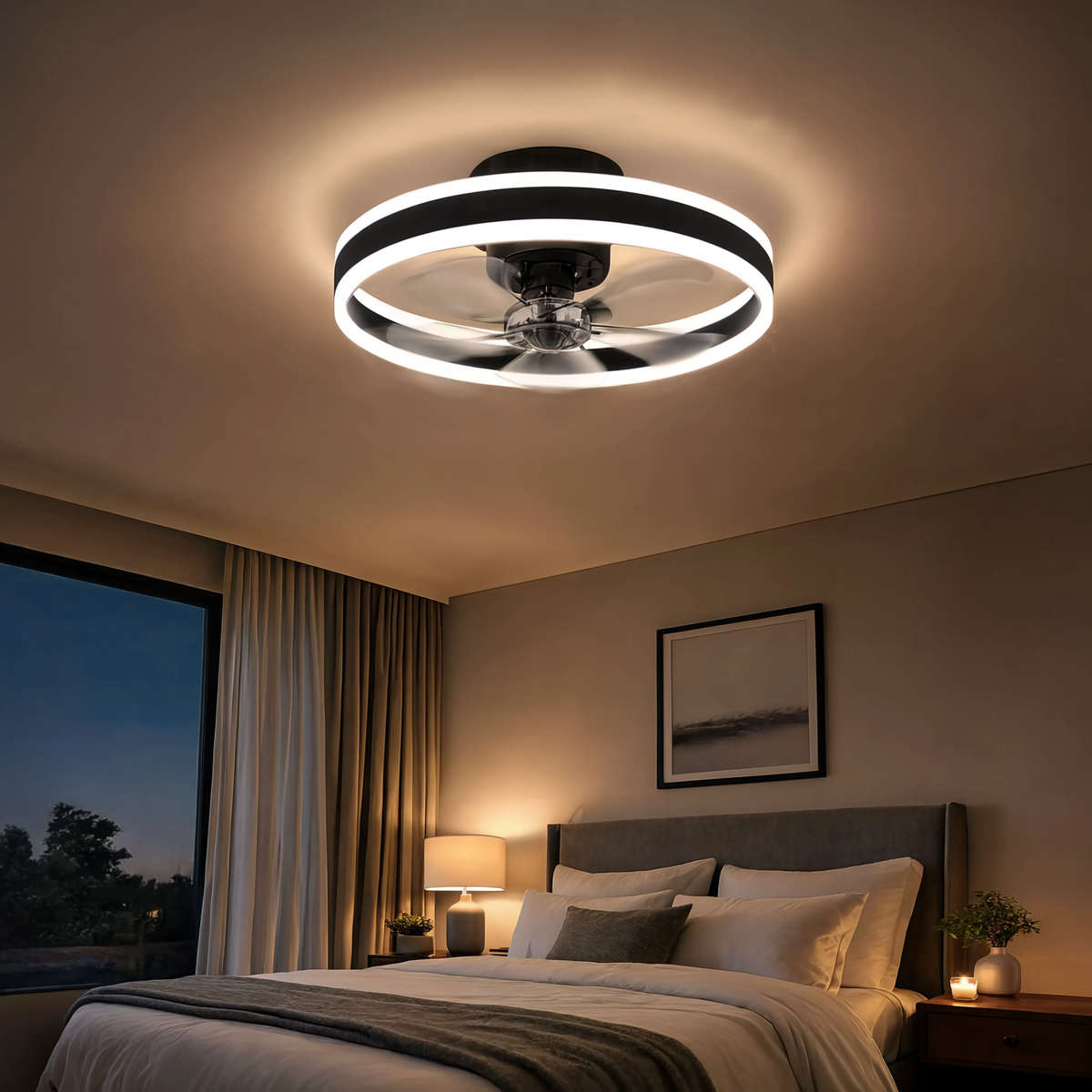 Ceiling fan with LED light, 50cm, smart app and remote control, 6 speeds, reversible blades