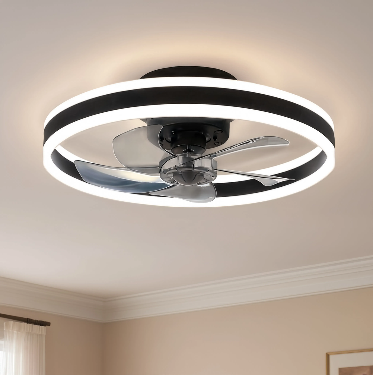 Ceiling fan with LED light, 50cm, smart app and remote control, 6 speeds, reversible blades