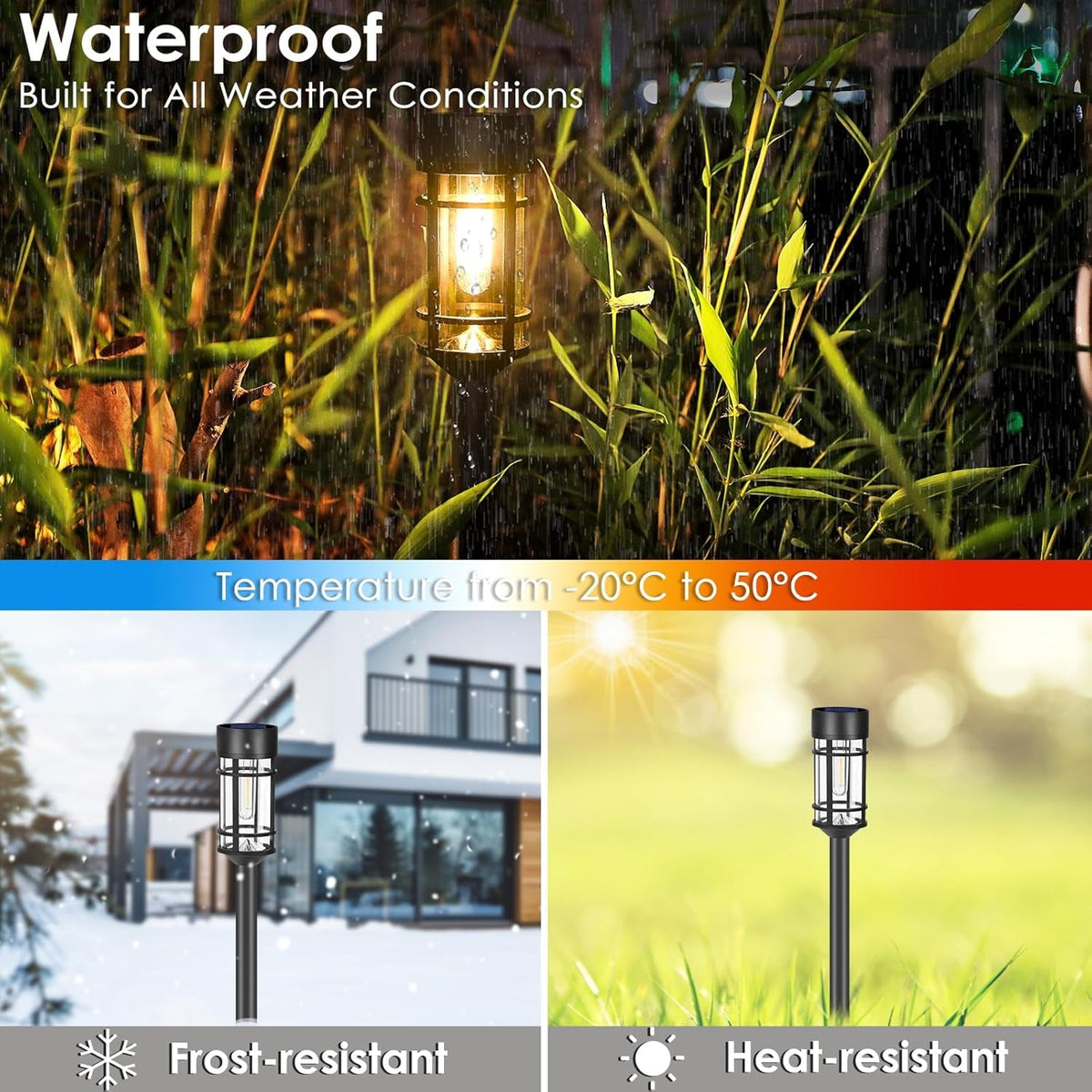 Solar garden lights 8-pack with glass shade and stainless steel pole, pathway stake installation