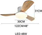 DC ceiling fan with LED light, Nordic wood blades, 6-speed DC motor, warm white 3000K
