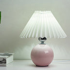 Ceramic table lamp vintage plug-in design with pleated cone shade, minimalist