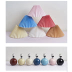 Ceramic table lamp vintage plug-in design with pleated cone shade, minimalist