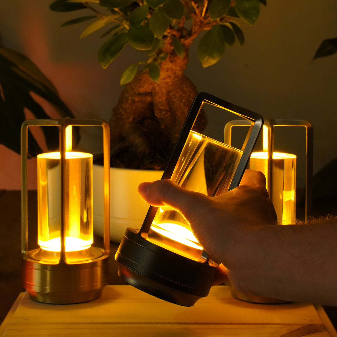 Cordless table lamp with crystal-cut shade, USB-C rechargeable, water-resistant