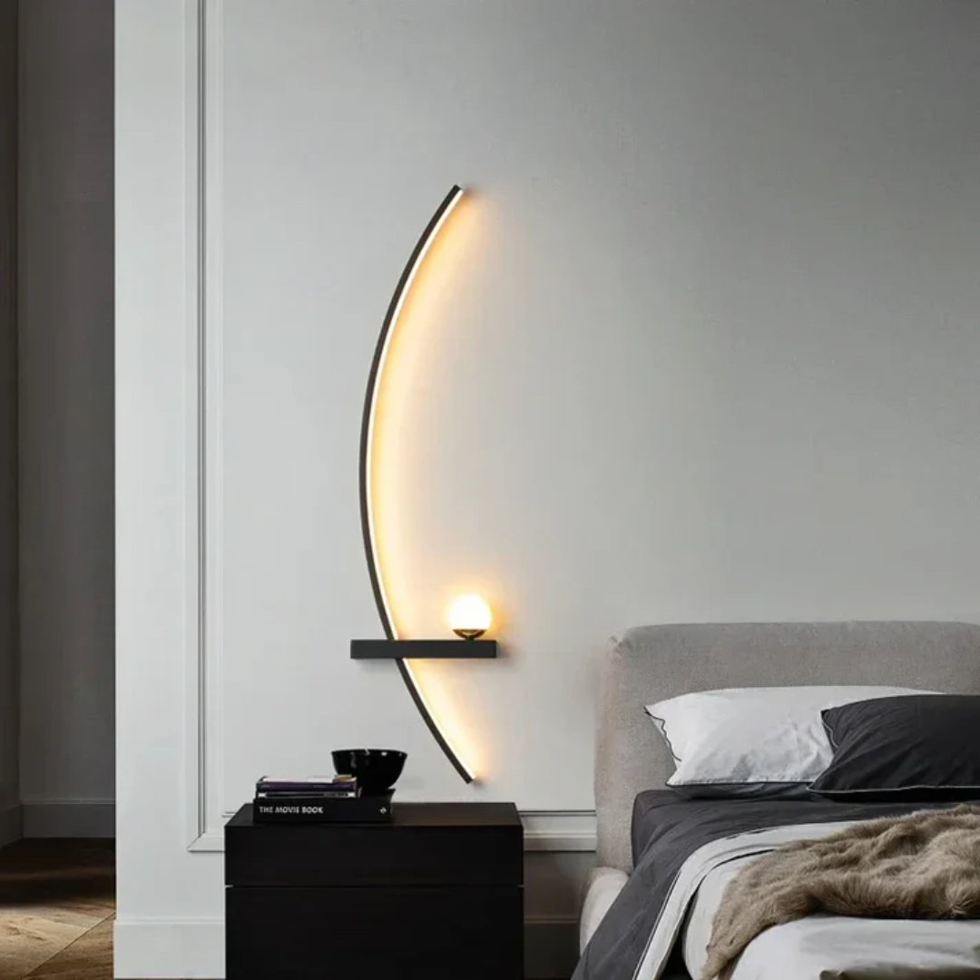 Wall sconce 2-light modern brass arc LED, hardwired aluminum fixture with silicone diffuser